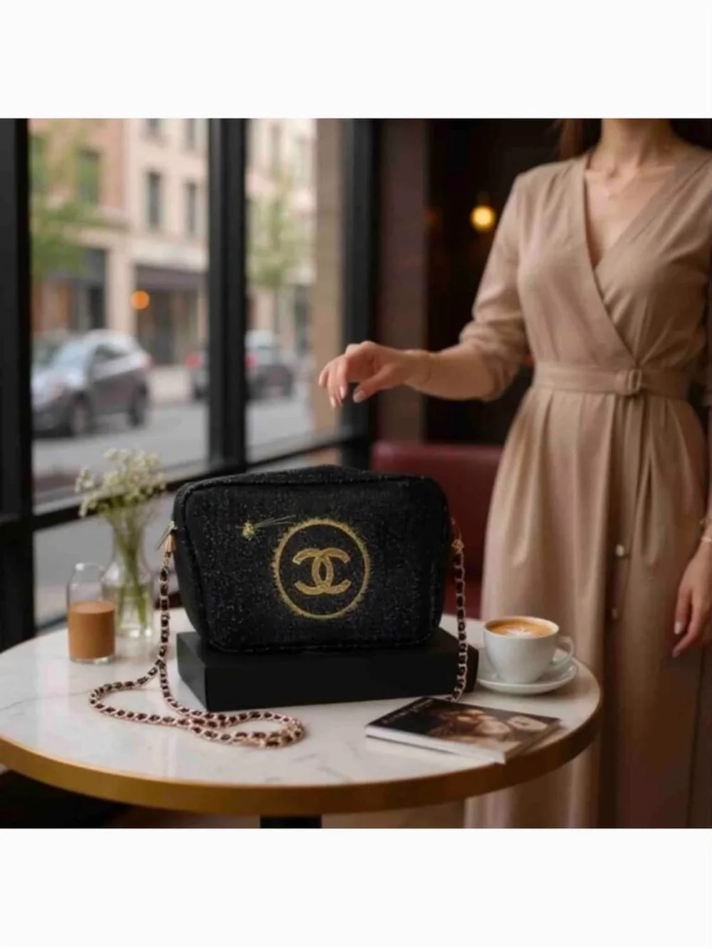Chanel Black Cosmetic Pouch with Gold Logo VIP GWP